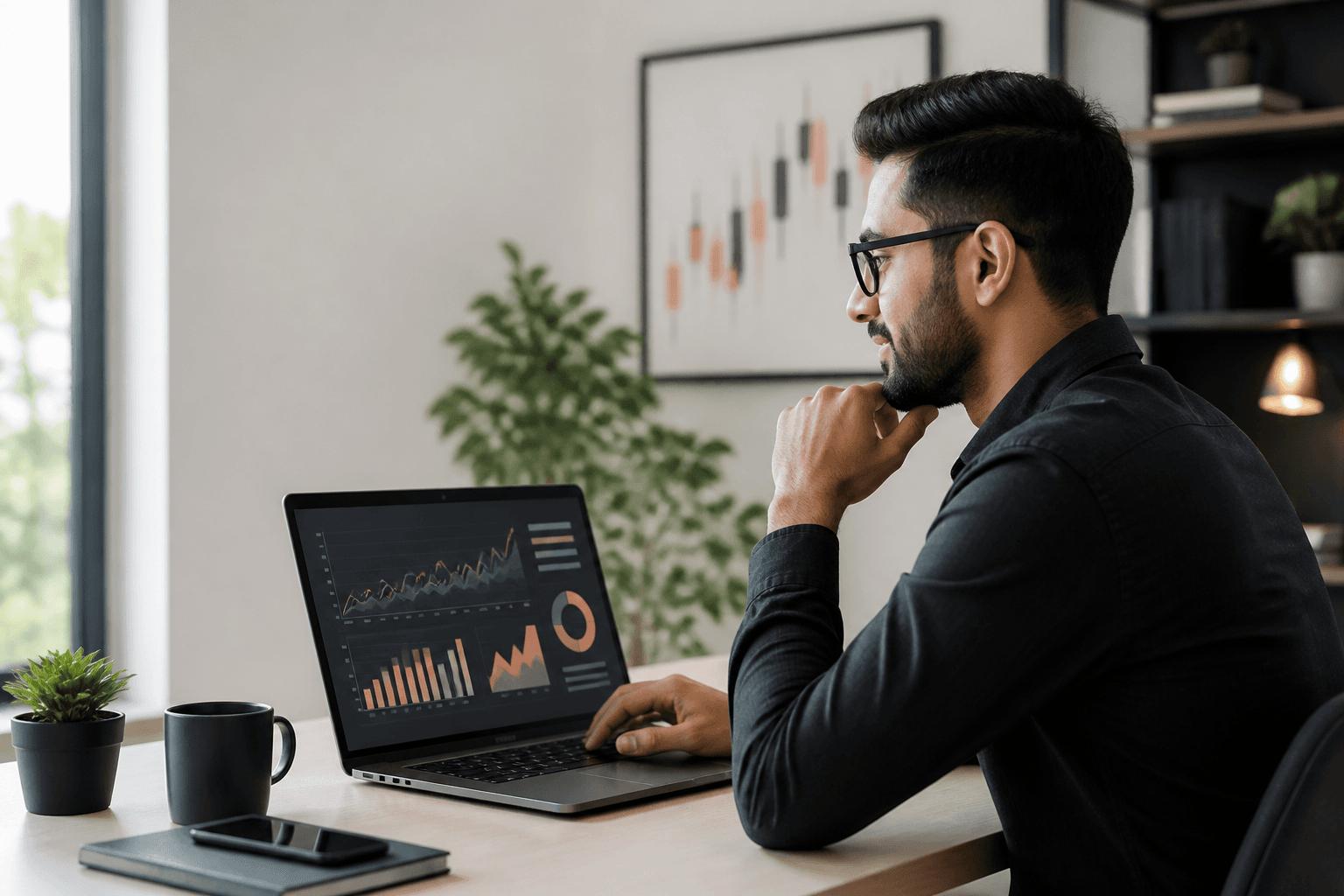 Affiliate reviewing performance on a laptop